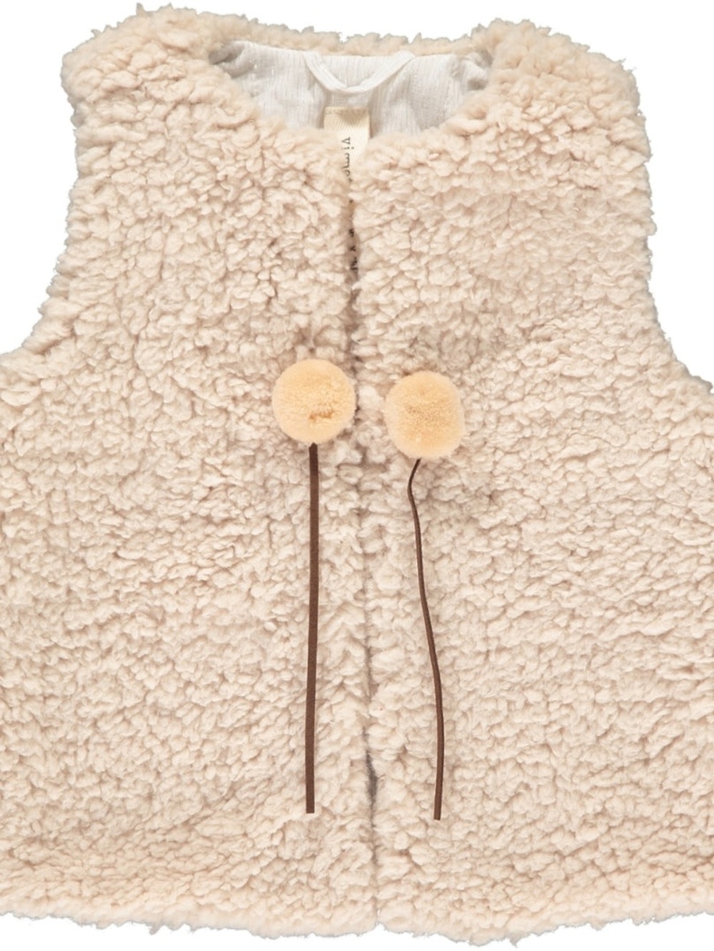 Vignette Mae Vest Plush Cream Sherpa Vest with Pom Pom Ties